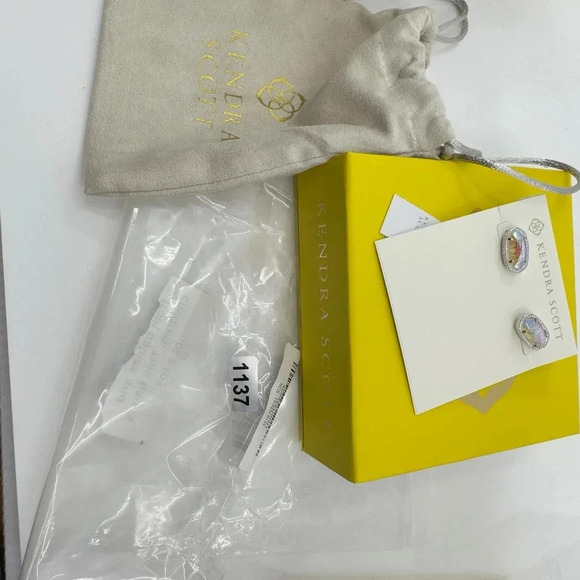 Kendra Scott Ellie Golver Stud Earrings Silver Lilac Abalone Oval Shaped - Picture 10 of 12